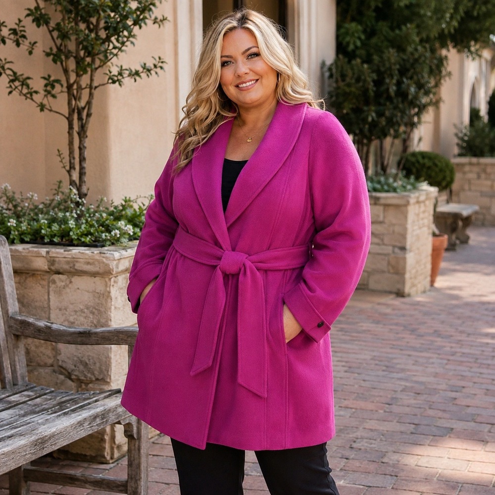 Alexandra Bartlett 3X Wool Belted Wrap Coat Magenta Plus Size Handmade